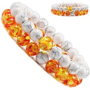 Alex & Sisters Juego de pulseras para Parejas a distancia - cuentas Blanco y negro Piedra de ojo de tigre - Pulseras de yoga para hombres y mujeres Joyería de cuerda elástica…