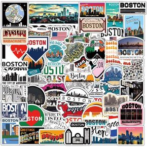 62Pcs Boston Stickers Pack, US State Aesthetic Vinyl Waterproof Sticker Decals for Water Bottle,Laptop,Phone,Skateboard,Scrapbooking,Bumper Choice for Kids Teens Adults Fans for Party Supply