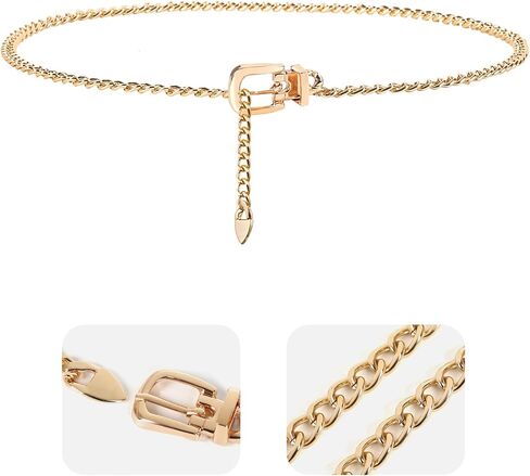 حزام سلسلة واسط للنساء: 2 قطعة حزام معدني مكتنز حزام سلسلة فضي ذهبي لفستان الجينز in Kuwait