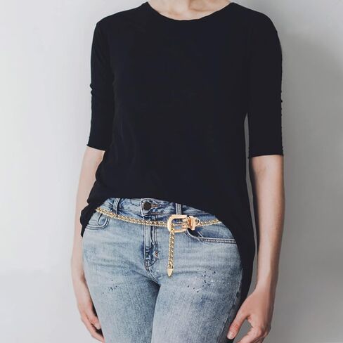 حزام سلسلة واسط للنساء: 2 قطعة حزام معدني مكتنز حزام سلسلة فضي ذهبي لفستان الجينز in Kuwait