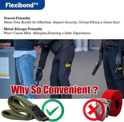 Flexibond COMFORTABLE Mens Stretch Hiking Belt Minimalist Web Elastic Belts for Men, Metal-free Travel Buckle, ≤44" Waist in Saudi Arabia