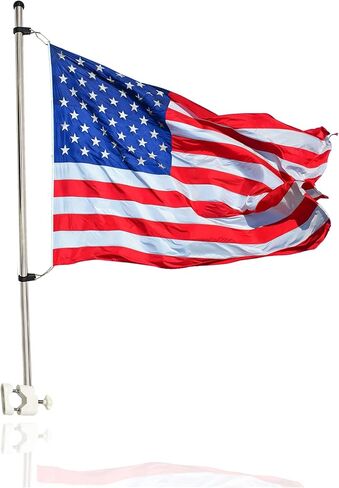 MARINE CITY 304 Stainless Steel Rail Mounted Pole Base Bright Polished Finish Flag Rod Staff and White Plastic Flag Pole Base and 12 x 18 Inches US Flag for Boats – Yachts – Marines (Pack of 1) in Saudi Arabia