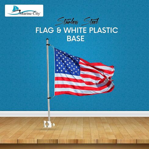 MARINE CITY 304 Stainless Steel Rail Mounted Pole Base Bright Polished Finish Flag Rod Staff and White Plastic Flag Pole Base and 12 x 18 Inches US Flag for Boats – Yachts – Marines (Pack of 1) in Saudi Arabia