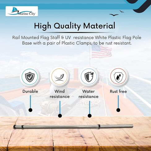 MARINE CITY 304 Stainless Steel Rail Mounted Pole Base Bright Polished Finish Flag Rod Staff and White Plastic Flag Pole Base and 12 x 18 Inches US Flag for Boats – Yachts – Marines (Pack of 1) in Saudi Arabia