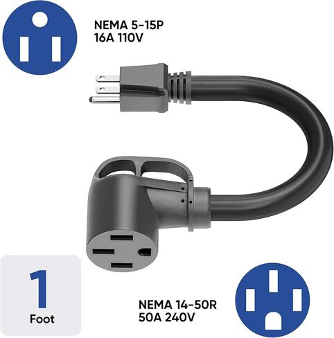 سلك محول شاحن EV، سلك محول طاقة عالي التحمل 12AWG NEMA 5-15P إلى 14-50 EV، قابس منزلي 1 قدم 16 أمبير إلى محول شفرة 14-50 T لشحن المركبات الكهربائية in Kuwait