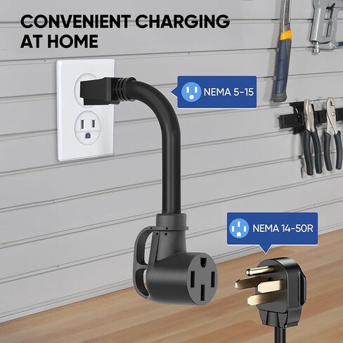 سلك محول شاحن EV، سلك محول طاقة عالي التحمل 12AWG NEMA 5-15P إلى 14-50 EV، قابس منزلي 1 قدم 16 أمبير إلى محول شفرة 14-50 T لشحن المركبات الكهربائية in Kuwait