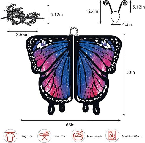 DawnHope Butterfly Wings for Women, Halloween Costume Adults Fairy Wings Ladies Cape with Mask and Antenna Headband in Saudi Arabia
