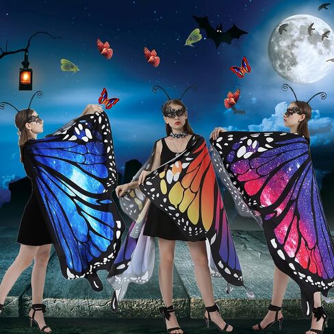 DawnHope Butterfly Wings for Women, Halloween Costume Adults Fairy Wings Ladies Cape with Mask and Antenna Headband in Saudi Arabia