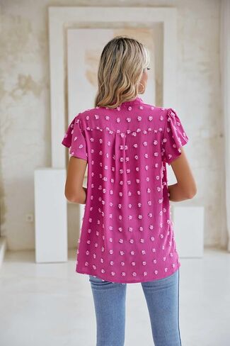 MIRALUNA Womens Tops Dressy Casual Blouses Summer Chiffon Tops Short Sleeve Blouses V Neck Dressy Swiss Dot Tops for Women in Saudi Arabia