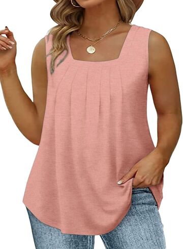 HDLTE Plus Size Square Neck Tank Tops for Women Summer Sleeveless Tops Casual Loose Henley Shirts in Saudi Arabia
