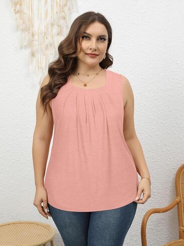 HDLTE Plus Size Square Neck Tank Tops for Women Summer Sleeveless Tops Casual Loose Henley Shirts in Saudi Arabia