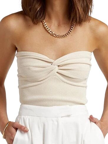 Womens Tube Tops Summer Twist Knot Front Knit Bandeau Sweetheart Neck Ribbed Sleeveless Strapless Y2K Crop Tank Corset Top in Saudi Arabia