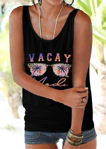 Vacay Mode Tank Top Women النظارات الشمسية الشاطئ Racerback الدبابات هاواي الصيف بلا أكمام عارضة المحملة قميص in Kuwait