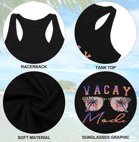 Vacay Mode Tank Top Women النظارات الشمسية الشاطئ Racerback الدبابات هاواي الصيف بلا أكمام عارضة المحملة قميص in Kuwait