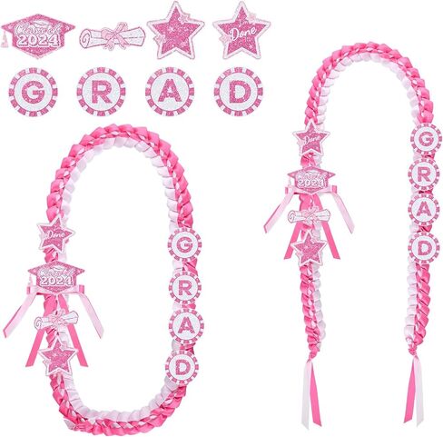 Graduation Lei, with 8 Decorations Pins Braided Graduation Necklace Garland Ribbon Lei for Grad Class of 2024 Him Her High School College Graduation Party Ceremony Gift (Blue Gold) in Saudi Arabia