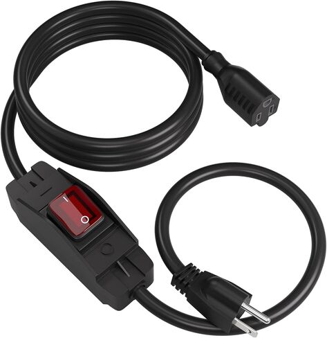 STARELO Extension Cord with Waterproof Switch 3-Prong Outdoor 1875W Black Heavy Duty Extension Cord, 14/3 SJT Extension Cord,Control Switch ON/Off 15A 125V Grounded Plug Receptacle.(1.5FT,Black) in Saudi Arabia