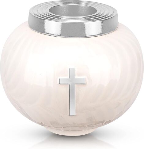Urns for Human Ashes Adult Female or Adult Male - Cremation Urns for Adult Ashes up to 60 Cubic Inches, Aluminum Ashes Urn with Cross Design, Burial Urn & Funeral Urn - Small, White & Gold in Saudi Arabia