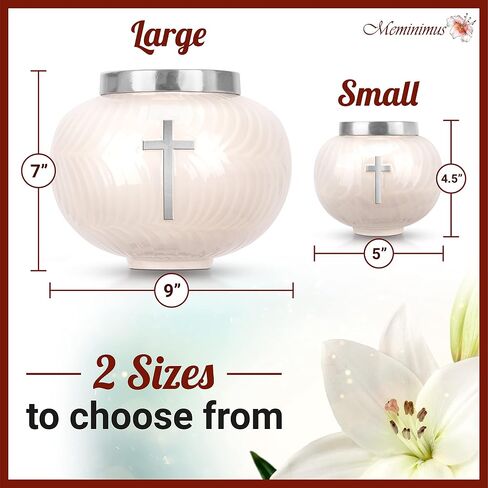 Urns for Human Ashes Adult Female or Adult Male - Cremation Urns for Adult Ashes up to 60 Cubic Inches, Aluminum Ashes Urn with Cross Design, Burial Urn & Funeral Urn - Small, White & Gold in Saudi Arabia