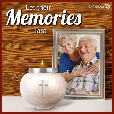 Urns for Human Ashes Adult Female or Adult Male - Cremation Urns for Adult Ashes up to 60 Cubic Inches, Aluminum Ashes Urn with Cross Design, Burial Urn & Funeral Urn - Small, White & Gold in Saudi Arabia