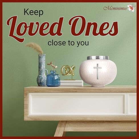 Urns for Human Ashes Adult Female or Adult Male - Cremation Urns for Adult Ashes up to 60 Cubic Inches, Aluminum Ashes Urn with Cross Design, Burial Urn & Funeral Urn - Small, White & Gold in Saudi Arabia