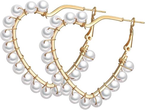 Faux Pearl Hoop Earrings for Women Lightweight Open Large Circle Heart Dangle Drop Open Huge Earrings Artificial Pearl Beaded Earrings Brides Jewelry in Saudi Arabia