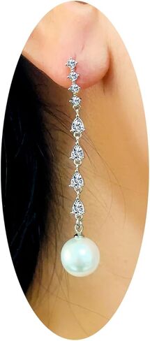 Long Pearl Drop Dangle Earrings for Women,Dainty Boho Pearl Tassel Earrings,Wedding Pearl Chain Earrings jewelry for Women and Girls in Saudi Arabia