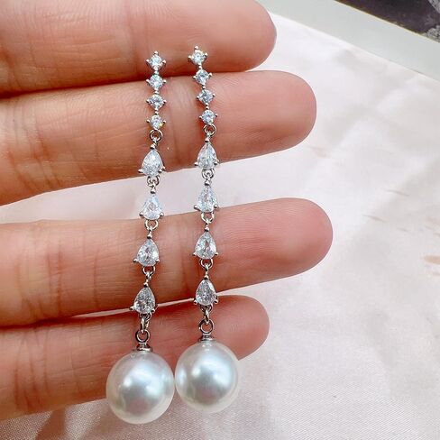 Long Pearl Drop Dangle Earrings for Women,Dainty Boho Pearl Tassel Earrings,Wedding Pearl Chain Earrings jewelry for Women and Girls in Saudi Arabia