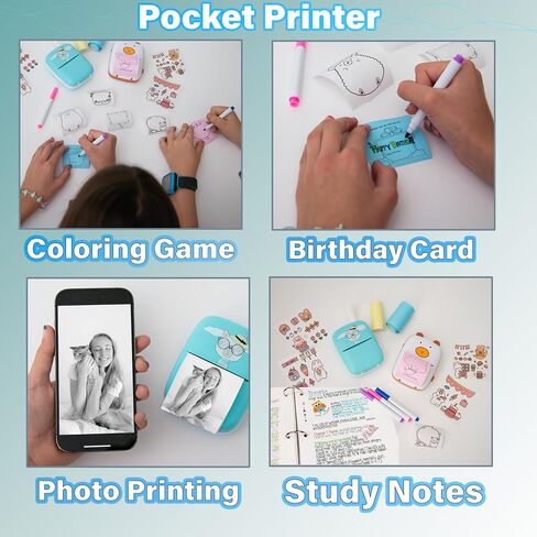 طابعة ملصقات بدون حبر - طابعة حرارية مع حافظة - مجموعة طابعة صغيرة محمولة - طباعة صور من هاتفك - صانع الملصقات - طابعة صغيرة - طابعة لاسلكية لا تحتاج إلى حبر - طابعة جيب in Kuwait