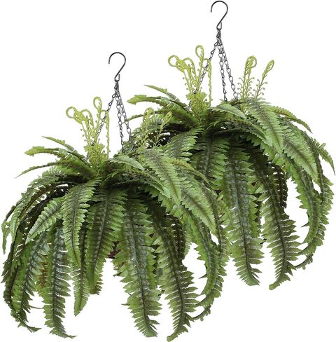 Hanaive 2 Pcs Fully Assembled Artificial Fern Hanging Basket 23.5'' L Artificial Ferns Outdoors Artificial Boston Fern Bush for House Office Garden Indoor Outdoor Decor Arrangement in Saudi Arabia