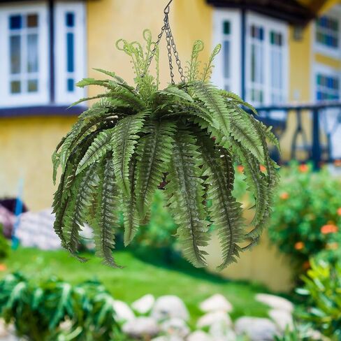 Hanaive 2 Pcs Fully Assembled Artificial Fern Hanging Basket 23.5'' L Artificial Ferns Outdoors Artificial Boston Fern Bush for House Office Garden Indoor Outdoor Decor Arrangement in Saudi Arabia