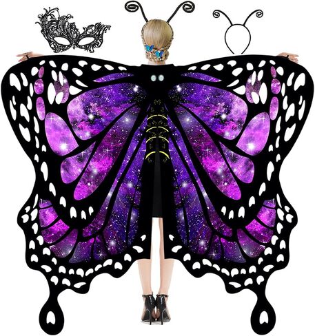 DawnHope Butterfly Wings for Women, Halloween Costume Adults Fairy Wings Ladies Cape with Mask and Antenna Headband in Saudi Arabia