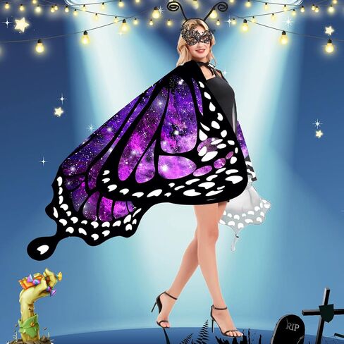 DawnHope Butterfly Wings for Women, Halloween Costume Adults Fairy Wings Ladies Cape with Mask and Antenna Headband in Saudi Arabia