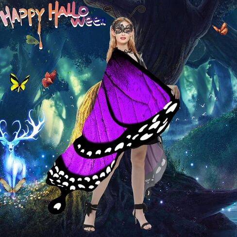 DawnHope Butterfly Wings for Women, Halloween Costume Adults Fairy Wings Ladies Cape with Mask and Antenna Headband in Saudi Arabia