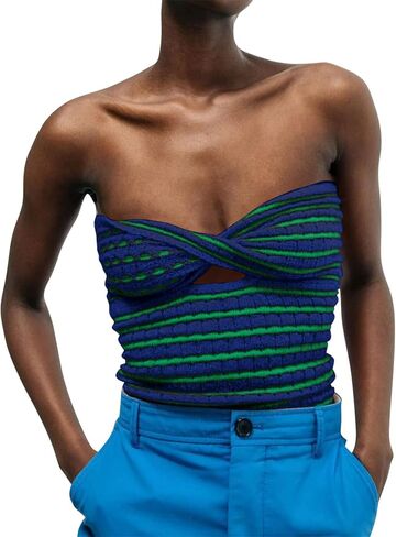 Womens Tube Tops Summer Twist Knot Front Knit Bandeau Sweetheart Neck Ribbed Sleeveless Strapless Y2K Crop Tank Corset Top in Saudi Arabia