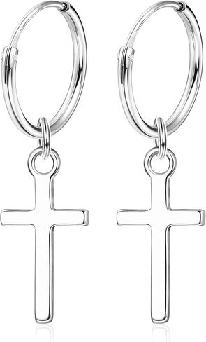 Cross Earrings MUSECLOUD 925 Sterling Silver Cross Hoop Earrings for Women Men Minimalist Christian Earrings Religious Jewelry Birthday Christmas Gift Small Dangle Cross Huggie Hoop Earrings in Kuwait