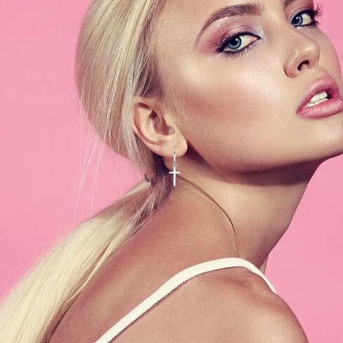 Cross Earrings MUSECLOUD 925 Sterling Silver Cross Hoop Earrings for Women Men Minimalist Christian Earrings Religious Jewelry Birthday Christmas Gift Small Dangle Cross Huggie Hoop Earrings in Kuwait