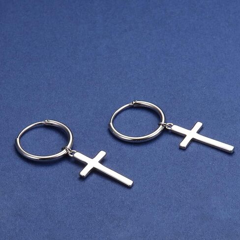 Cross Earrings MUSECLOUD 925 Sterling Silver Cross Hoop Earrings for Women Men Minimalist Christian Earrings Religious Jewelry Birthday Christmas Gift Small Dangle Cross Huggie Hoop Earrings in Kuwait