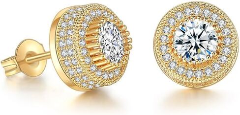 Cubic Zirconia Earrings Studs, Fashion Jewelry Round Halo Stud Earrings Hypoallergenic for Women & Men in Saudi Arabia