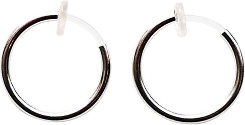 Men's 15 mm Small Comfortable Plastic Invisible Clip On Hoop Earrings Unisex Silver tone for guysabi Grace 15mm in Saudi Arabia
