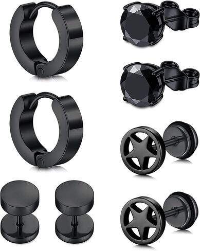 D.Bella أقراط للنساء الرجال الفولاذ المقاوم للصدأ الأسود القرط مسمار هيبوالرجينيك الماس هوب أقراط ثقب المجوهرات in Kuwait