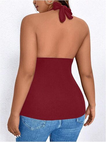 SOLY HUX Women's Plus Size Tops Sleeveless Wrap V Neck Halter Tie Backless Tank Top in Saudi Arabia