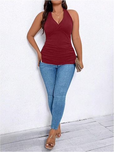 SOLY HUX Women's Plus Size Tops Sleeveless Wrap V Neck Halter Tie Backless Tank Top in Saudi Arabia