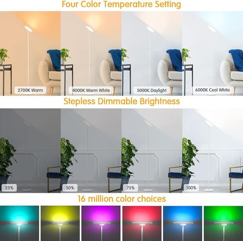 مصباح أرضي أبيض، مصابيح أرضية RGB تعمل مع Alexa Google Home، مصابيح Torchiere الدائمة الطويلة الحديثة WiFi، مصباح أرضي LED ساطع وخافت للسماء، مصباح عمود متغير اللون لغرفة المعيشة وغرفة النوم والمكتب in Kuwait