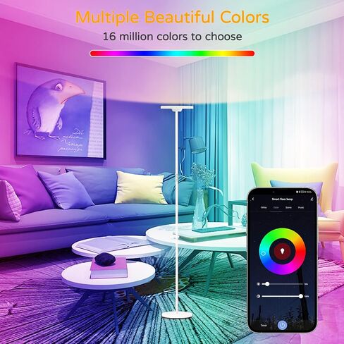 مصباح أرضي أبيض، مصابيح أرضية RGB تعمل مع Alexa Google Home، مصابيح Torchiere الدائمة الطويلة الحديثة WiFi، مصباح أرضي LED ساطع وخافت للسماء، مصباح عمود متغير اللون لغرفة المعيشة وغرفة النوم والمكتب in Kuwait