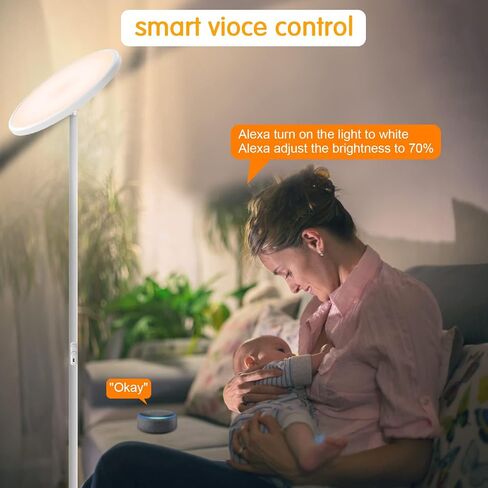 مصباح أرضي أبيض، مصابيح أرضية RGB تعمل مع Alexa Google Home، مصابيح Torchiere الدائمة الطويلة الحديثة WiFi، مصباح أرضي LED ساطع وخافت للسماء، مصباح عمود متغير اللون لغرفة المعيشة وغرفة النوم والمكتب in Kuwait