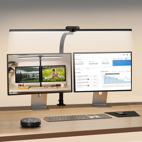 LED Desk Lamp for Office Home, Eye Caring Architect Desk Light with Clamp & Remote Control, Double Head 24W Bright Gooseneck Table Lamp for Dual Screen Computer Monitor Office Lighting Reading Study in Saudi Arabia