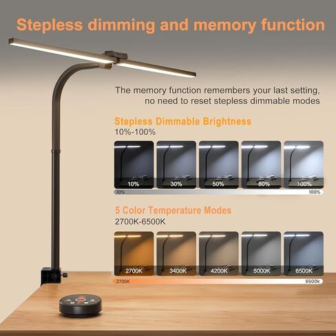 LED Desk Lamp for Office Home, Eye Caring Architect Desk Light with Clamp & Remote Control, Double Head 24W Bright Gooseneck Table Lamp for Dual Screen Computer Monitor Office Lighting Reading Study in Saudi Arabia