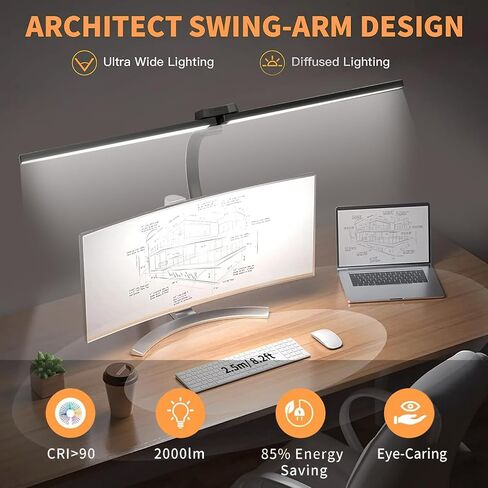 LED Desk Lamp for Office Home, Eye Caring Architect Desk Light with Clamp & Remote Control, Double Head 24W Bright Gooseneck Table Lamp for Dual Screen Computer Monitor Office Lighting Reading Study in Saudi Arabia