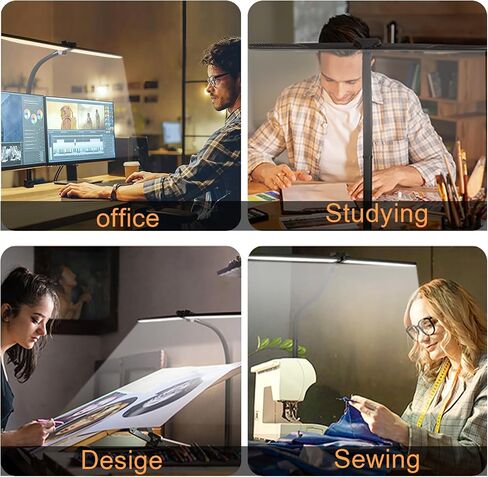 LED Desk Lamp for Office Home, Eye Caring Architect Desk Light with Clamp & Remote Control, Double Head 24W Bright Gooseneck Table Lamp for Dual Screen Computer Monitor Office Lighting Reading Study in Saudi Arabia