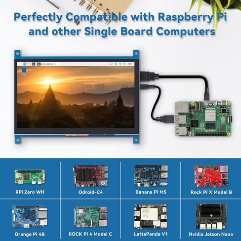 SunFounder 7 Inch Touchscreen for Raspberry Pi 4 Display HDMI 1024×600 USB IPS LCD Screen Display Monitor for Raspberry Pi 5,400 4 3 Model B, 2 Model B, and 1 Model B+, Windows Capacitive Touch Screen in Saudi Arabia